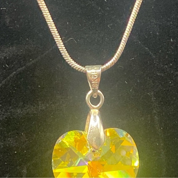 Vintage Crystal Heart 18KGP , Multicolored Glass, 1960 with 925 chain - Picture 4 of 5